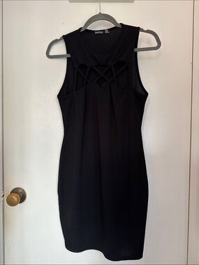 Boohoo Black Sleeveless Mini Dress with Lattice Detail